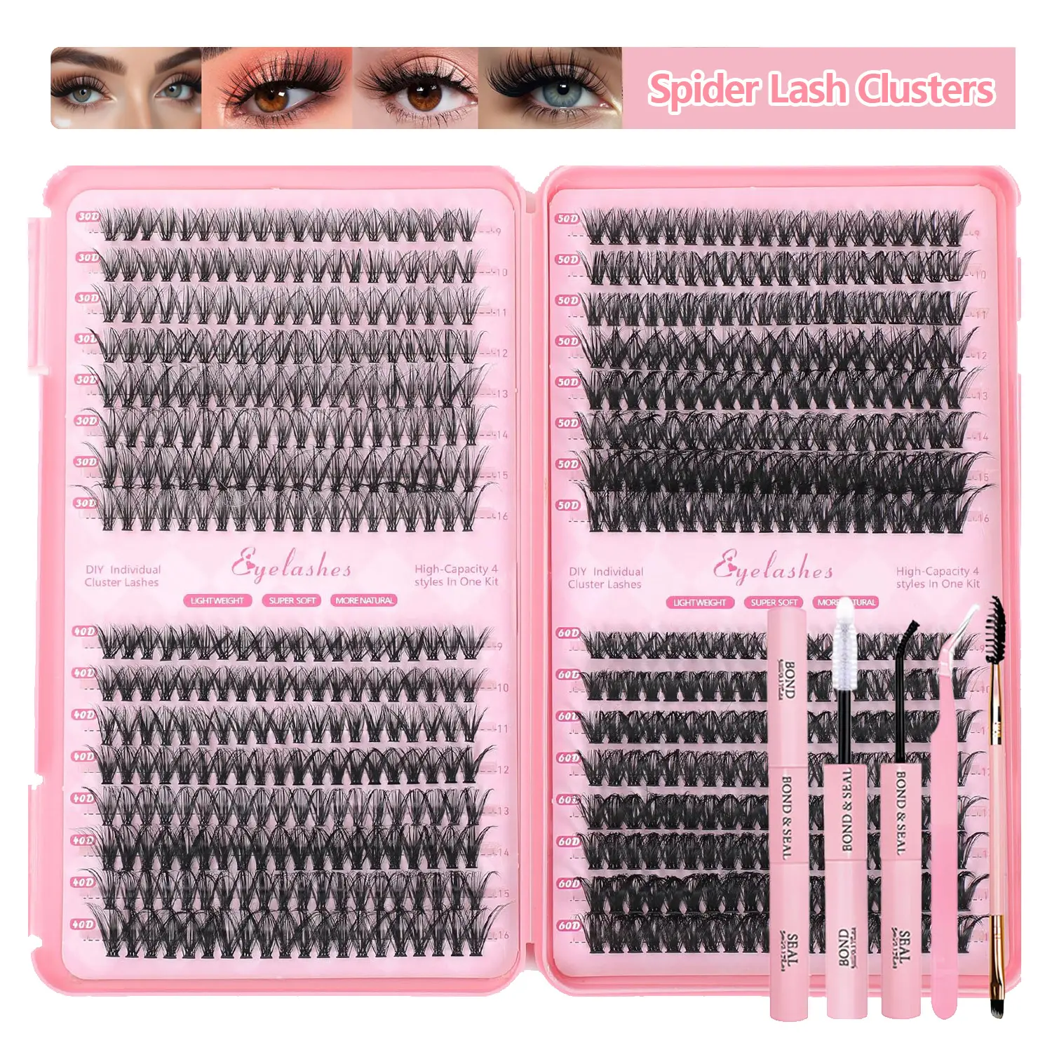 640 PCS D Curl Cluster Lashes Kit, 9-16mm Reusable Wispy DIY Synthetic Individual Lashes, Soft Natural False Eyelashes for Beginners, Ideal Gift for Youth & Friends and Family