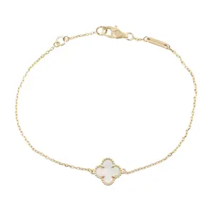 Pre-owned Van Cleef & Arpels 18K Yellow Gold (Au750) Small Leather Goods Sweet Alhambra Mother of Pearl Au750 Bracelet