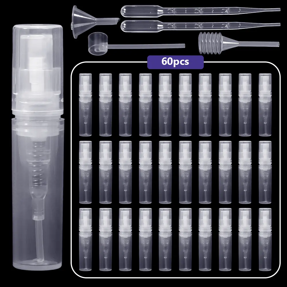 60pcs Perfume Sub-bottling Spray Empty Bottle Mini Sample 0.07oz Plastic Buckle Empty Bottle 60pcs Perfume Sub-bottling Spray Empty Bottle Mini Sample 0.07oz Plastic Buckle Empty Bottle