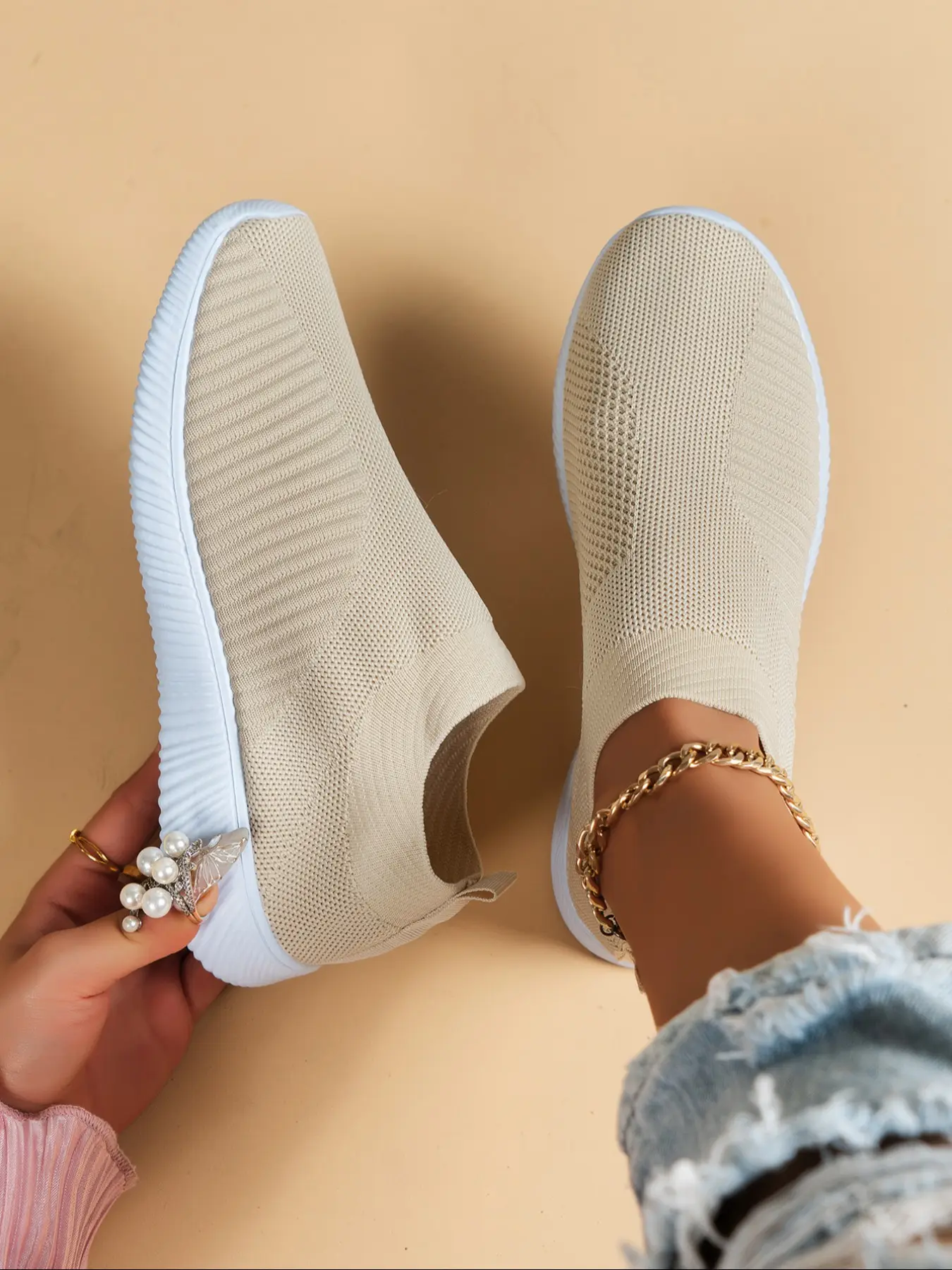 Women's Casual Sports Shoes, Breathable Walking Sneakers, Flat One-Step Design, Breathable Mesh Upper, Versatile Solid Color, Comfort Daily Wear, Lightweight Walking Shoes, Breathable Lightweight Footwear