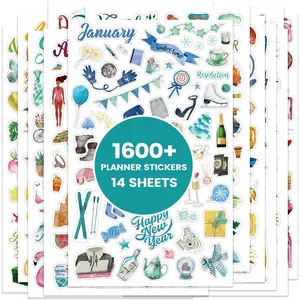 Planner Stickers - 12 Monthly Calendar Stickers for Celebrations, Office Accessories for Women, Planner Sticker for Festival Events, Holidays (14 Sheets, 1500+ Sticker Per Pack)