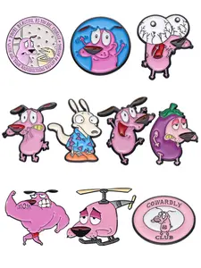 10pcs/set COURAGE The Cowardly Dog Enamel Pins Cartoon Pink Big-Eye Dog Cute Animal Metal Brooches Lapel Backpack Badge Fashion Jewelry Accessories Gifts for Friends Durable Metal Pins