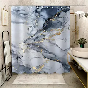 Abstract Marble Pattern Shower Curtain, Waterproof Shower Curtain with 12pcs Hooks, Bathroom Decor Supplies for Home, Hotel, Apartment, Dorm, Spa