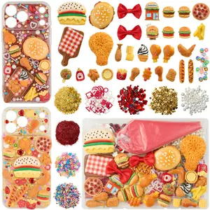 DoDoBeads Fake Food Phone Case Charms Kit for Teens, Mini Dessert Decoden Cream Glue Craft Set with Cute Food Charms, Pearls, Sprinkles and Accessories for Custom Cell Phone Case Making