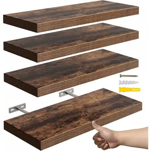 Floating Shelves for Wall,16''Rustic  Wall Shelf for Room Decor/Storage/Display,Book Shelf,Wall Mounted Hanging Shelves for Bedroom, Bathroom, Living Room, Kitchen(Rustic Brown,Set of 4)
