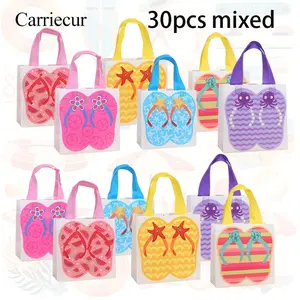 30pcs Summer Beach Sandal Pattern Non-Woven Lightweight Gift Bags, Vacation Theme Print Pouches, Pool Party Favor Bags, Ideal for Birthday Parties