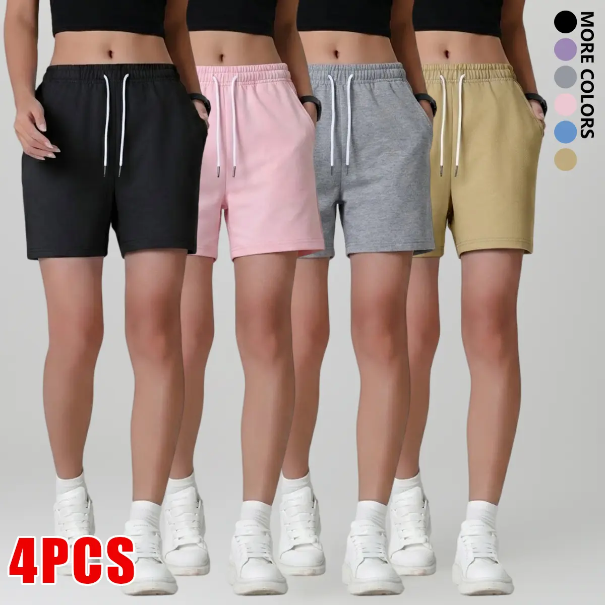 4-pack women’s shorts—soft, stretchy casual shorts with a solid color design, perfect for running, yoga, the beach, and home wear; women’s athletic shorts Womenswear
