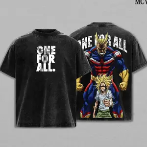 All Might My Hero Academia T-Shirt Oversize Unisex Heavy Cotton Vintage Washed Double Printed Anime Manga Graphic Tee Toshinori Yagi One For All Japanese Retro Streetwear Menswear Womenswear Top XAI 1GJ