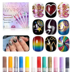 12-Color Nail Art Marker Set – Quick-Drying Acrylic Pens for DIY Manicures & Easy 3D Designs, Ideal for Beginners。 Quick-Drying  3D Nail Doodle Pen