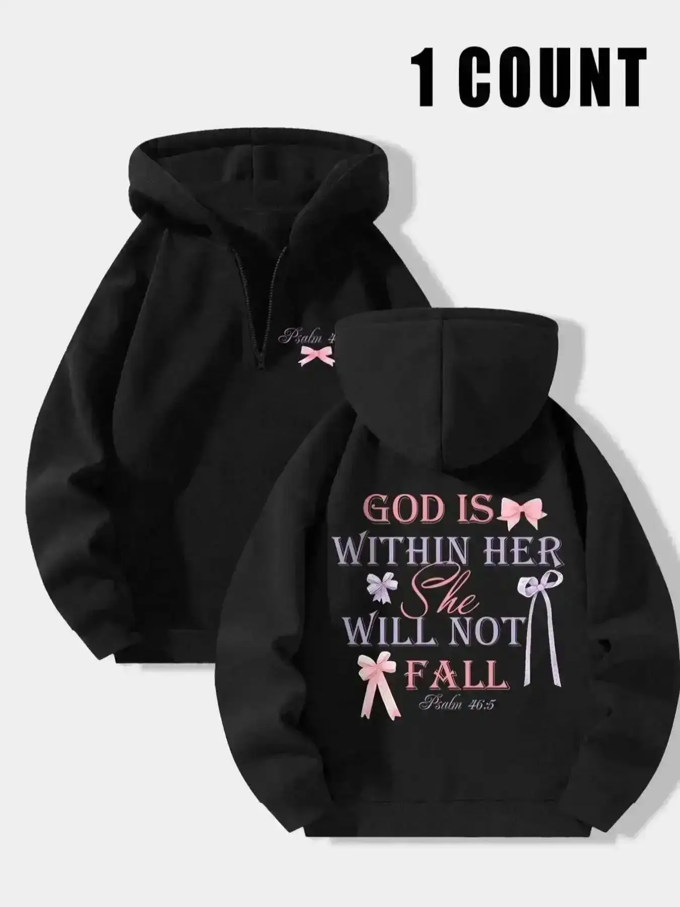 Women's Letter & Bow Print Drop Shoulder Hoodie, Fashion Casual Long Sleeve Hooded Sweatshirt for Daily Holiday Outdoor Wear, Hoodies for Women, Women Clothing for Spring & Fall, Wardrobe Staple, Style Essential