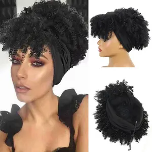Short Curly Headband Integrated Wig, Synthetic Afro Fluffy Curly Wig, 8-Inch High Elastic Curly Scarf Wrap Wig for Women Daily Wear
