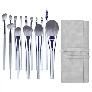 14 Pcs Multifunctional Daily Makeup Brush Set Makeup Brushes, Professional Makeup Brush Set, Eye and Face Foundation Brush Set, Eyeshadow Brushes, Cosmetic Brushes, with PU Bag, Grayish