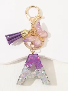 1PC/Alphabet Initial Letter Keychain Cute Butterfly Key Chain Ring Purse Bag Backpack Charm Earbud Case Cover Accessories Women Gift