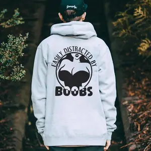 EASILY DISTRACTED BY BOOBS Black Print Hoodie & T-Shirt