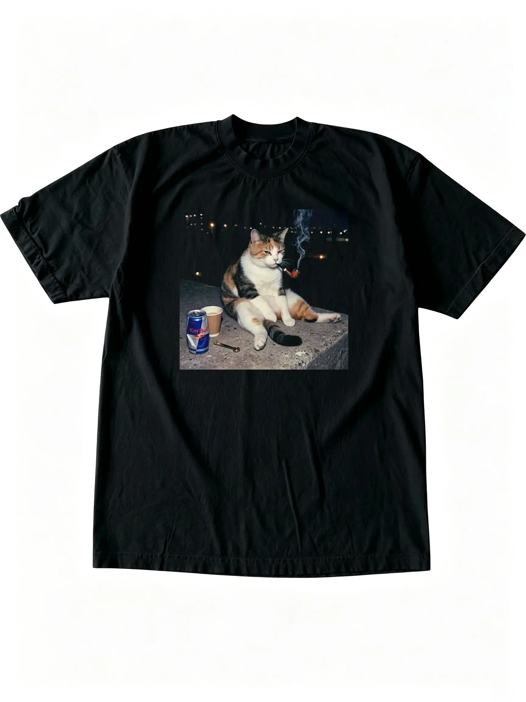 Women's Vintage Grunge Calico Cat Graphic Tee - Unisex Washed Cotton Crew Neck Ribbed Streetwear, Casual Oversized Loose-Fit Short-Sleeve 1-Piece Top