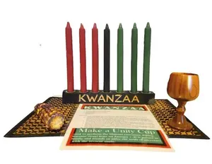 Hand carved Kwanzaa Kinara Celebration Set- BlkStr