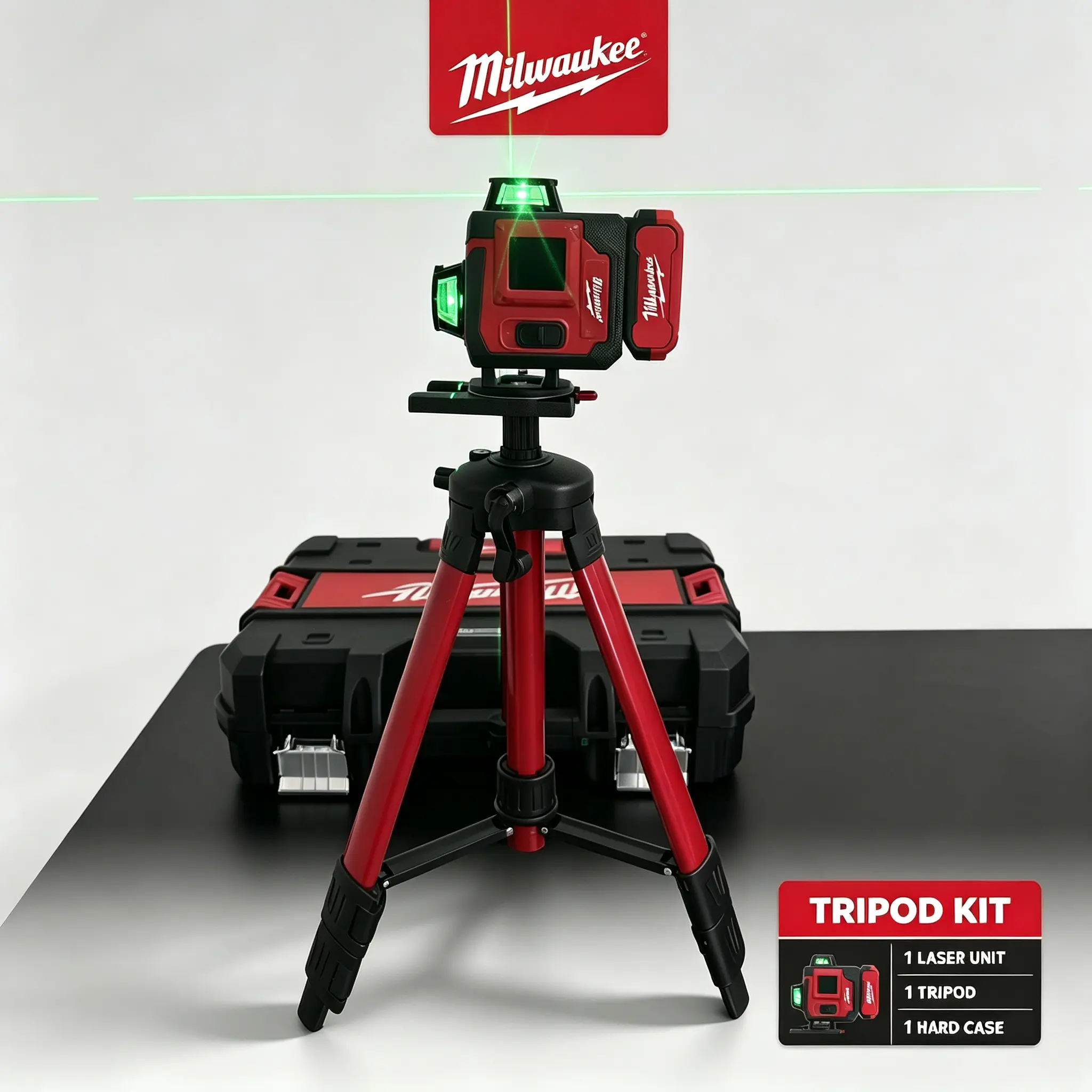 Milwaukee 360-Degree Cross Line Laser Level Kit - Includes Tripod, Hard Storage Case - Construction Layout & Alignment Measuring Tool