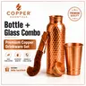 Pure Copper Water Bottle & Cup Combo Set - 32oz Bottle, 400ml Tumbler, Leak-Proof Lid, Cleaning Brush - Premium Kitchenware Drinkware for Home, Travel