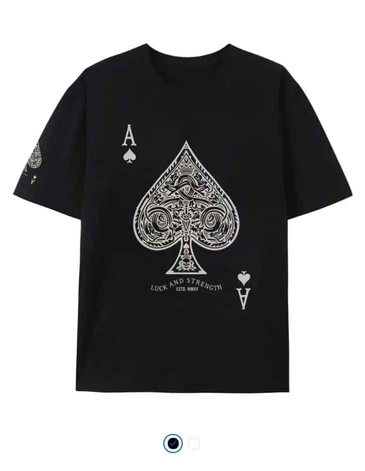 Ace Spade Poker Luck And Strength Graphic Pure Cotton T-Shirt, Matching Sleeve Print Vintage Streetwear Unisex Tee