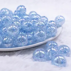 16mm Blue Crackle AB Bubblegum Beads