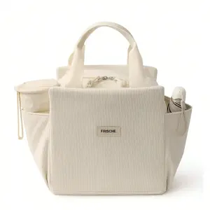 Cute Corduroy Lunch Tote Bags, Reusable Insulated Lunch Box, Multifunctional Waterproof Leak-Proof, Adult Lunch Tote Cooler Bag with Zipper, Durable Insulated Bag