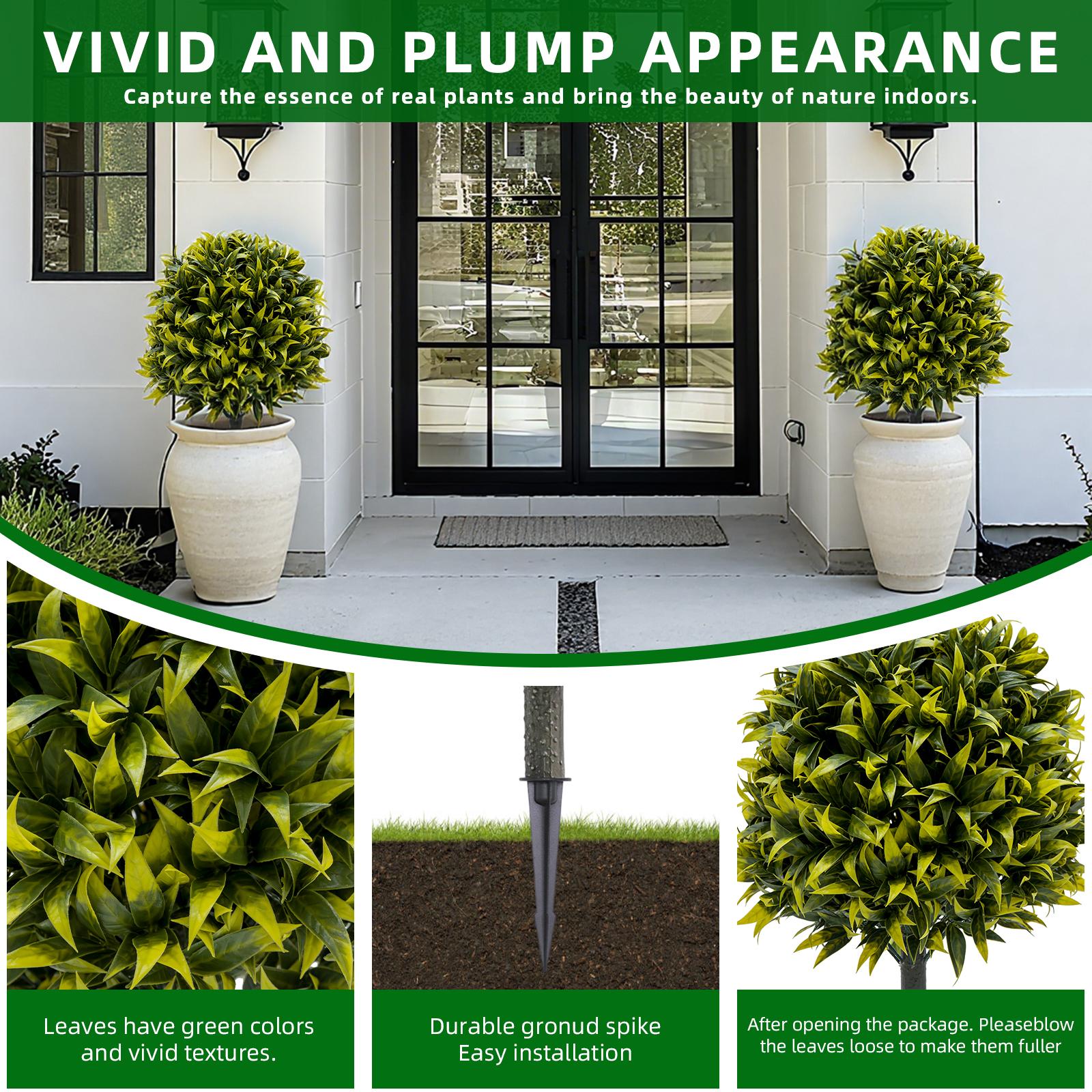 2 Pcs Artificial Pasture Topiary Trees PE Leaves & Flowers Plastic Trunk & Iron Rod for Outdoor Indoor Home Garden, Terrace or Balcony Decoration Ornamental Artificial Plants