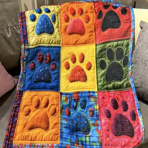 1PC Blanket, Fun 3D Paw Print Pet Blanket, Colorful Patchwork Cat & Dog Warm Cover Blanket, Home Sofa Bed Nest Protective Comfort Pad Mats