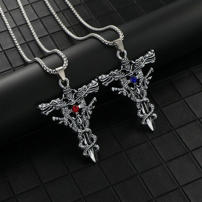 Cross Necklace for Men, Double Dragon Sword Pendant, Men's Unique Accessories, Vintage Fashion Accessories