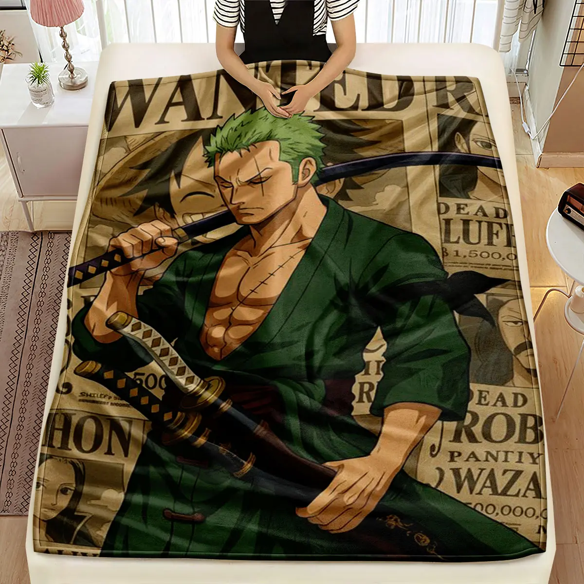 One Piece Zoro Wanted Poster Blanket, Bed Blanket, Gift Blanket