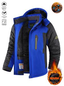 Men's Winter Snow Jacket with Warm Fleece Lining, Waterproof Windproof Hooded Thermal Outdoor Coat, Thick Sports Jacket for Hiking Running Camping Fishing Mountaineering Travel Skiing and Sledding collar coat Sporty Breathable Outerwear winter outfits