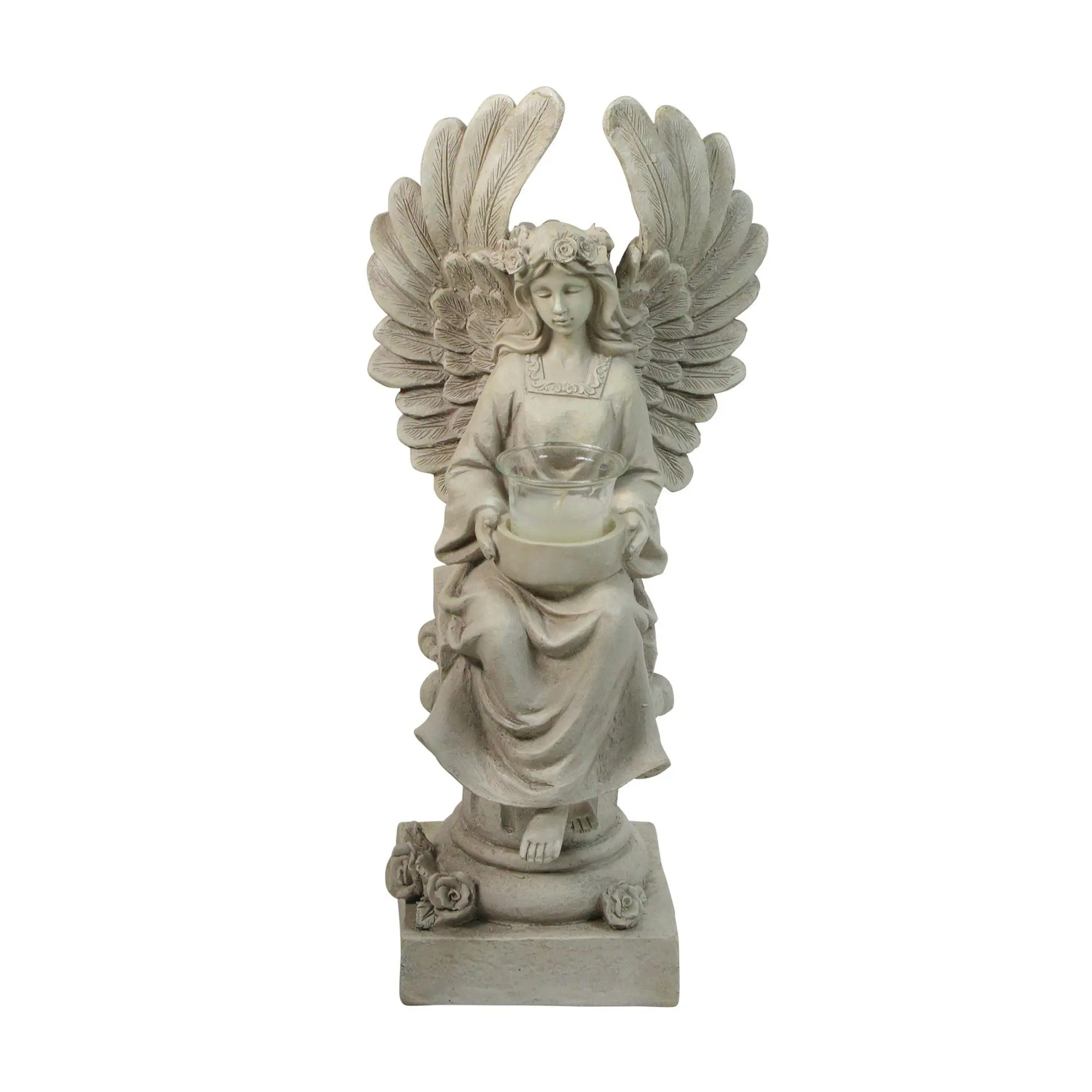 Northlight 17" Angel Sitting on Pedestal CandleHolder Statue