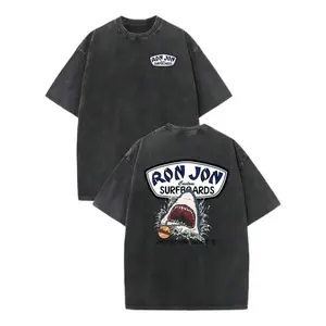 Unisex Ron Jon Surfboards Shark Graphic Washed Tee | 100% Premium Cotton | Oversized Relaxed Fit | Retro Beach Surf Aesthetic | Y2K Casual Streetwear | Trendy Summer Vacation Top gift shirts men clothing tv show white soulja