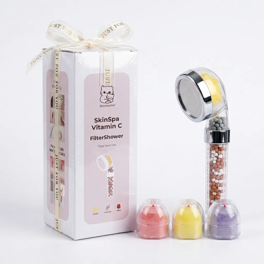 Shower Head Maomama Spa Gift Set Natural Mineral Stone Filtration System Lemon Vitamin C Hair Care- High-Pressure Handheld Aromatherapy Filtered for Hard Water, Home Bathroom Selfcare Kit (1 Handle + 3 Aromatherapy Filters, Box Included), Shower Heads, Po