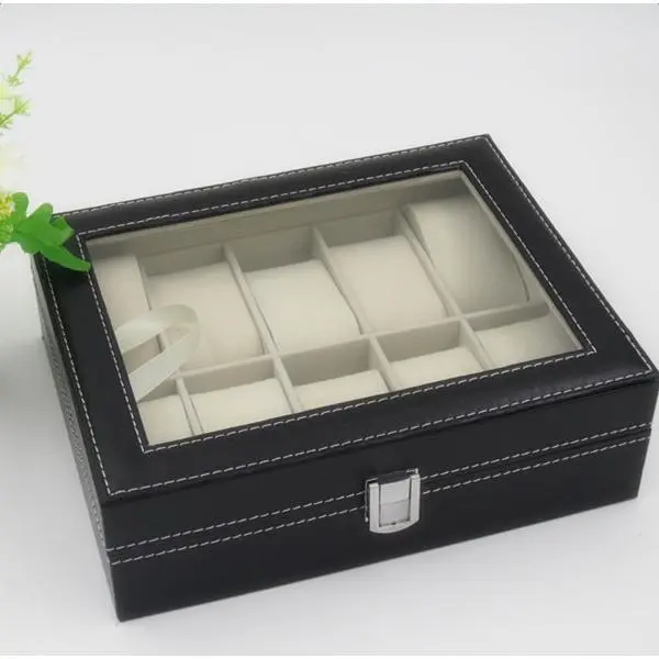 High-Grade Leather Watch Storage Box - 10-Compartmentalized Black Organizer, Portable, Space-Saving, Elegant Simple Durable Design, Exquisite Craftsmanship, With Compartments for Watch Collectors to Organize Timepieces