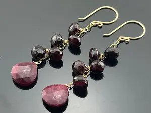 Ruby and Garnet 14K Gold Filled Cascade Earrings • Genuine Red Gemstone Long Dangle Earrings