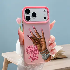 Fashion Hand and Clock That Tea Text Pattern Phone Case For iPhone 17 16 Pro Max 16e 15 Plus 14 13 12 11 Shockproof Drop Protective Durable PC Smartphone Cover Cellphone Casing Cover