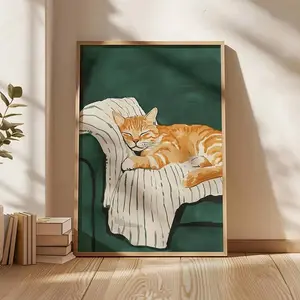 1pc Modern Cartoon Animal Poster, Orange Cat Sleeping, For Living Room & Bedroom Decor, Perfect For Room Decor