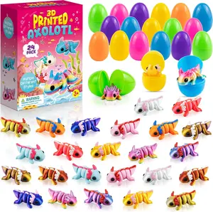 3D Printed Axolotl Figurines 24pcs Easter Basket Stuffers with Eggs Mini Fidget Toys for Kids Boys Girls Party Favors Gifts Happy Birthday Presents