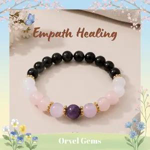 Empath Healing Gemstone Bracelet | Amethyst，Amethyst，Rose Quartz，Rose Quartz & Black，Tourmaline，Crystal Bracelet，Healing Stones，Energy Protection，Gemstone Bracelet，Spiritual，Jewelry，Mother's Day Gift，Energy Balance，optional size | Calming Energy Bracelet