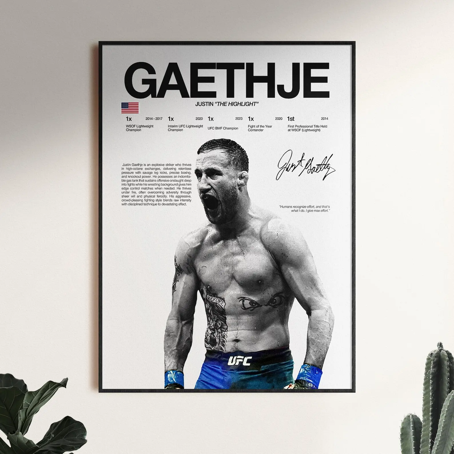 Justin Gaethje Poster, UFC Wall Print, MMA Wall Print, Fighter Poster, Gym Poster, UFC Fan Room Decor, Gift for Him (Unframed)
