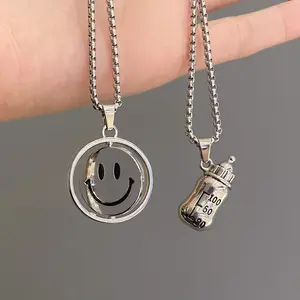 Men's & Women's Accessories Necklace - Rotatable Smiley Face Milk Bottle Hip Hop Streetwear Pendant chain men