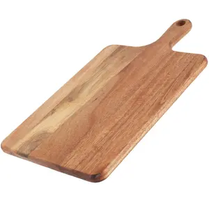Wood Cutting Board Acacia Wood Charcuterie Board with Handle Round/Rectangular Portable Wood Dinner Plate Serving Tray Kitchen Chopping Board for Meat Bread Vegetables Fruits Food Rectangular