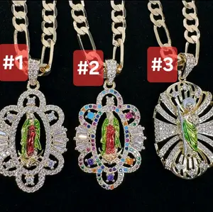 Virgen de Guadalupe,San Judas Necklace Pendant Gold Plated with Chain for Women