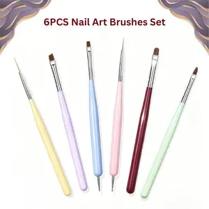 6PCS Nail Art Brushes Set – Nail Liner, Gel Builder, Acrylic Extension & Dotting Tools for DIY Nail Design & Manicure