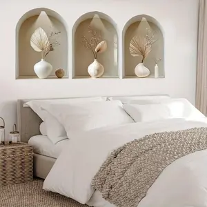 Faux Arched Window Wall Decal, Modern Minimalist Dry Flower Vase Design Self-adhesive Wall Sticker, Suitable for Various Surfaces, Decorative Stickers