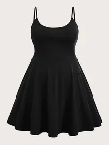 Plus Size Strapless Waist Cinching Adjustable A-Line Short Sleeveless Fit Dress, Comfortable Fabric for Summer, Casual Style for Daily Wear, Dates, Vacation