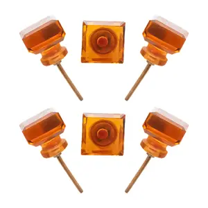 Elegant Amber Square Glass Knobs (6 Pack) - Large & Small, Brass Base Pulls – CDNY