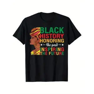 Unisex "Black History Honoring The Past Inspiring The Future" African Woman Graphic T-Shirt Pan-African Colors Cultural Tee Short Sleeve Crew Neck Black Casual TikTok Viral