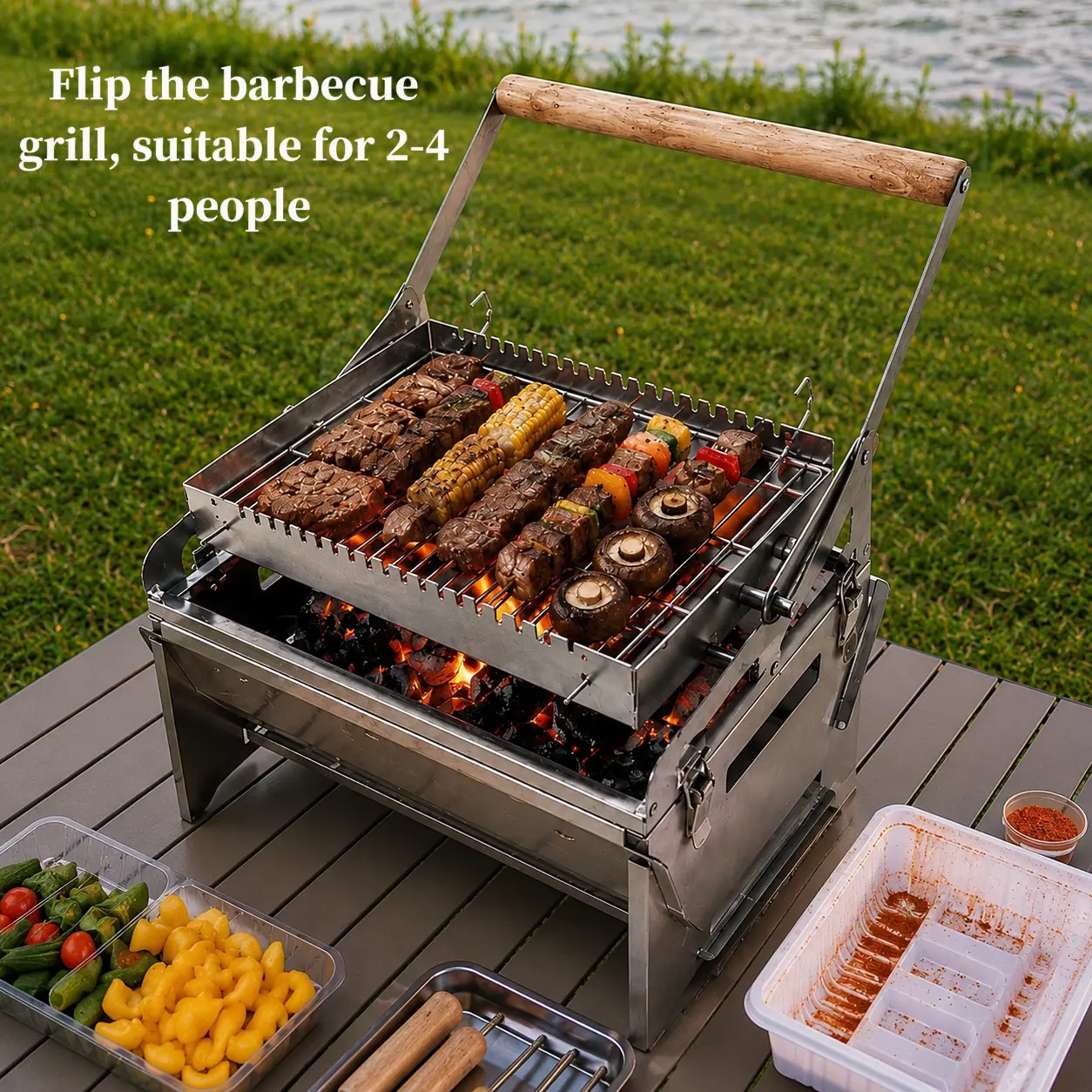 Portable Alloy Steel Barbecue Grill Smoker Combo BBQ Set - 360° Rotatable Flip Grilling Basket, Pack-and-Go Size, Detachable Smoker, Compact & Versatile Design, for Backyard, Outdoor Camping (for Camping Enthusiasts)，Jewish New Year gift