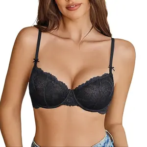 Avidlove Women's Lace Bra Sheer Underwire Unlined Balconette Everyday Bras Lingerie